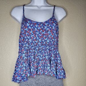 Patrons Of Peace Floral‎ Blue Top Size Medium